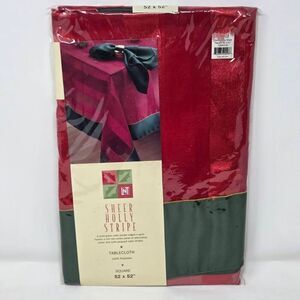 LINENS N THINGS CHRISTMAS SHEER STRIPE POLYESTER SQUARE TABLECLOTH 52" X 52" NEW